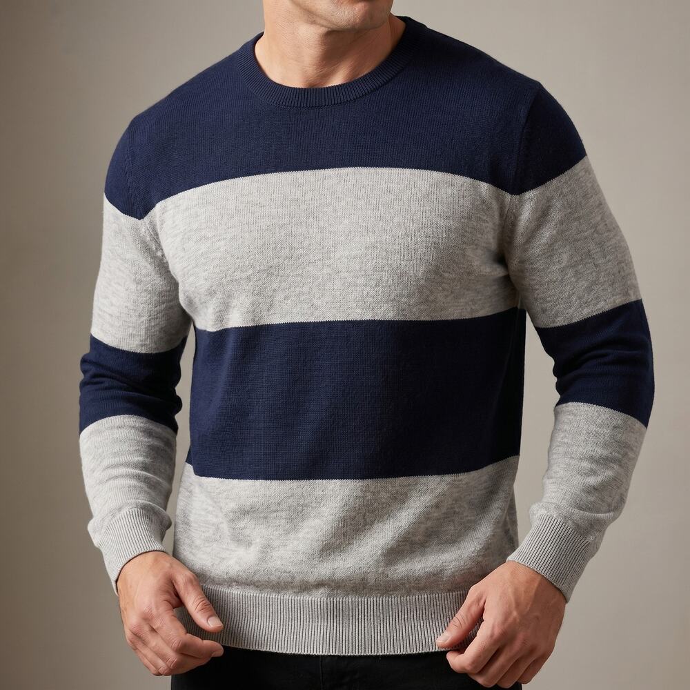 Club Room Men's Sweater Merino Wool Blend Striped Crew Neck Quiet Luxury XL